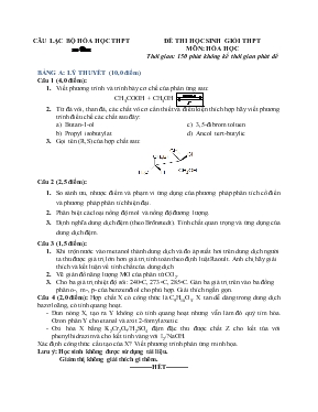Đề thi học sinh giỏi THPT môn Hóa học 12 thời gian 150 phút không kể thời gian phát đề